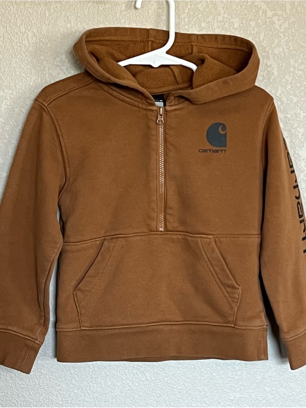 Carhartt Brown Half-Zip Hooded Sweatshirt with Logo